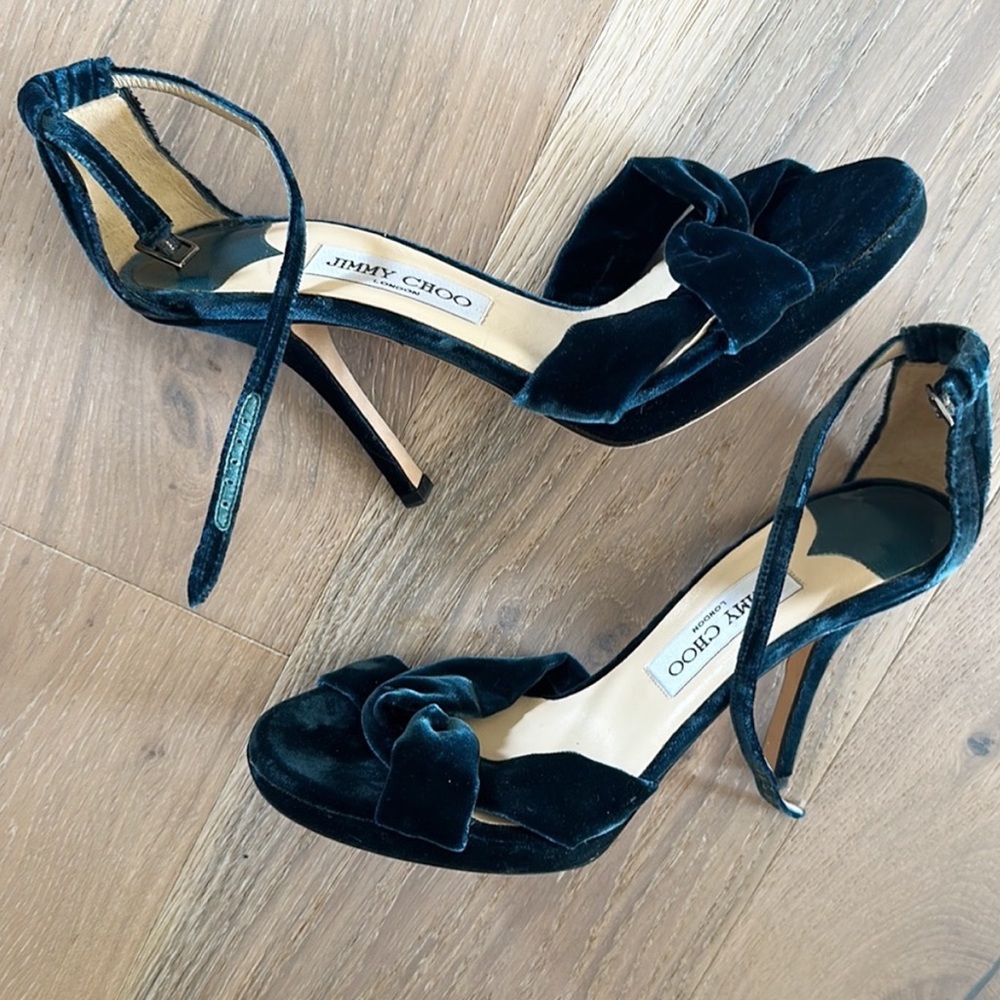 Jimmy Choo blue velvet Macy heels. Worn once, inside only!